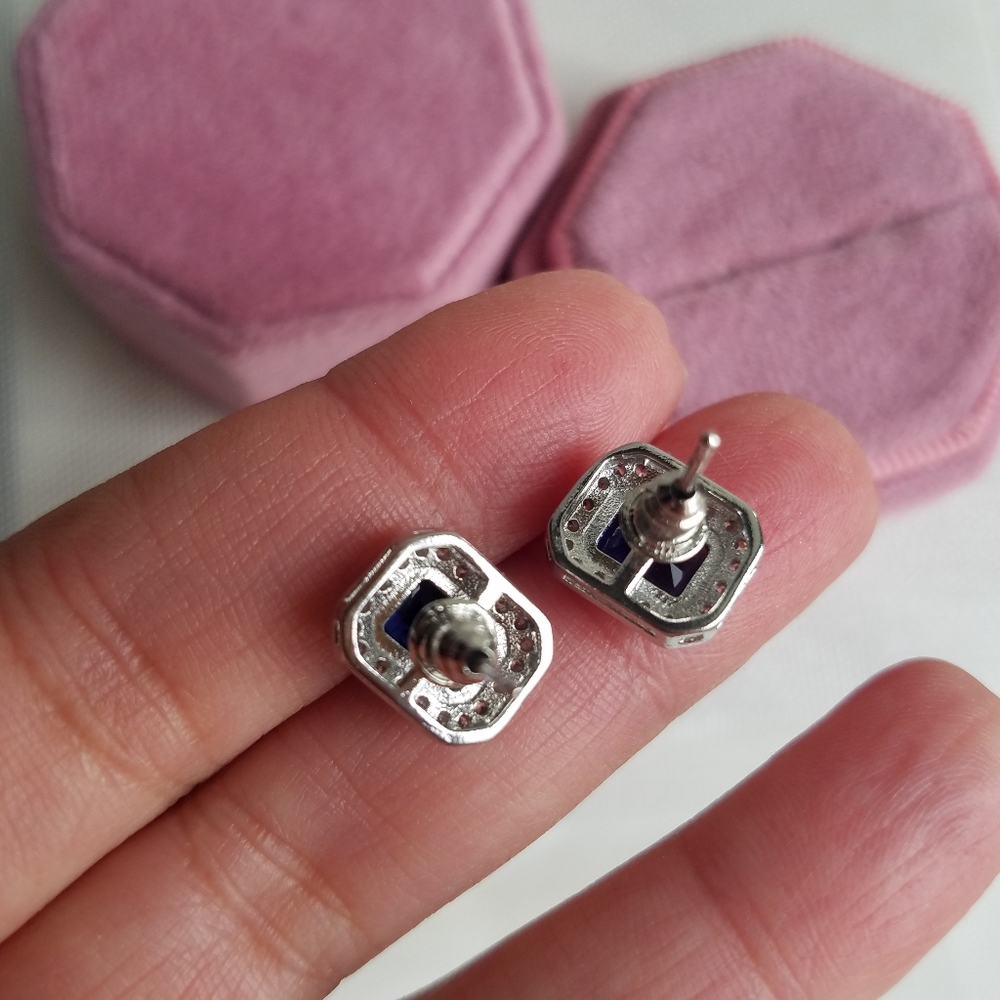 Swarovski Elements 925 Silver Emerald-Cut Blue Sa… - image 5